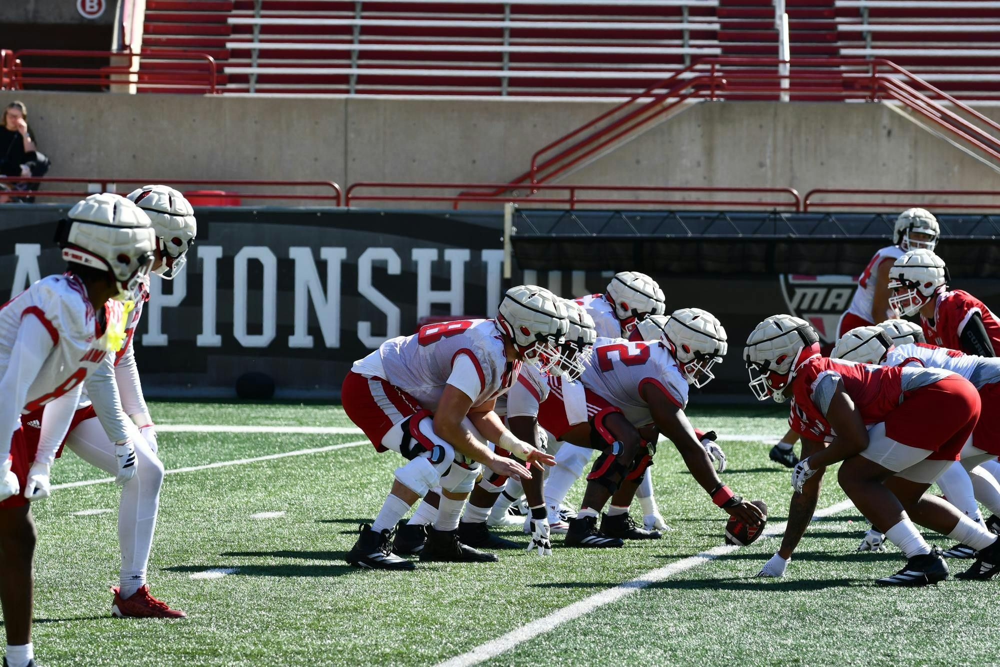 The Miami RedHawks football team practices at Yager Stadium on Sept. 1 in preparation for its matchup against Rutgers on Sept. 6.
