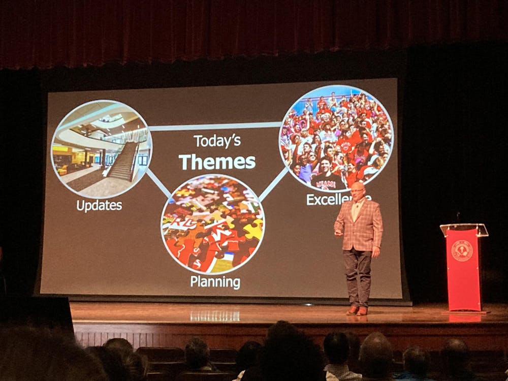 President Crawford presented Miami's accomplishments and its place in the future of higher education in his spring update.