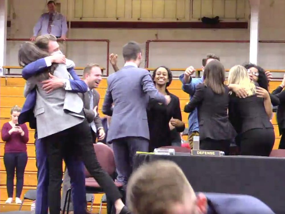 Miami's Mock Trial celebrates their first place win.