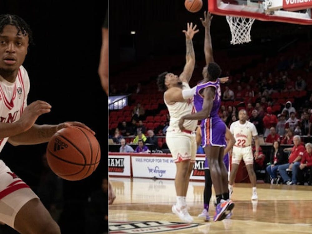 Morgan Safford (left) no longer attends Miami University. It’s not confirmed when Miami basketball expects Anderson Mirambeaux (right) to return.