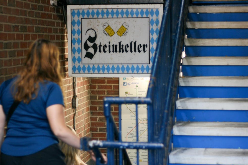 Customers take the staircase down to Steinkeller.