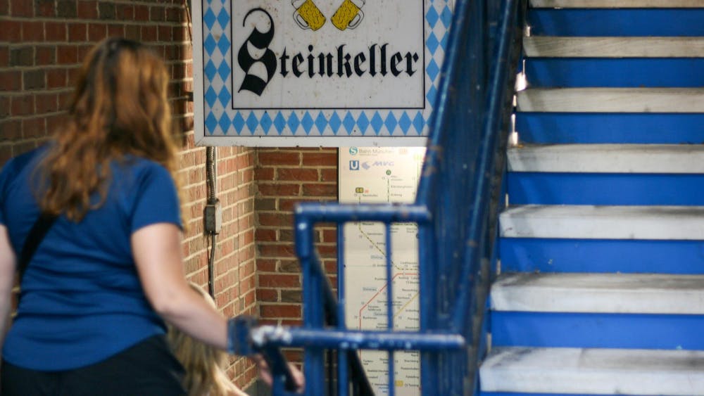 Customers take the staircase down to Steinkeller.