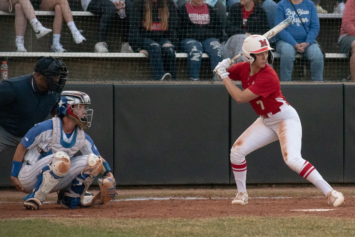 Miami star infielder Karli Spaid waits for a pitch against the University of Kentucky