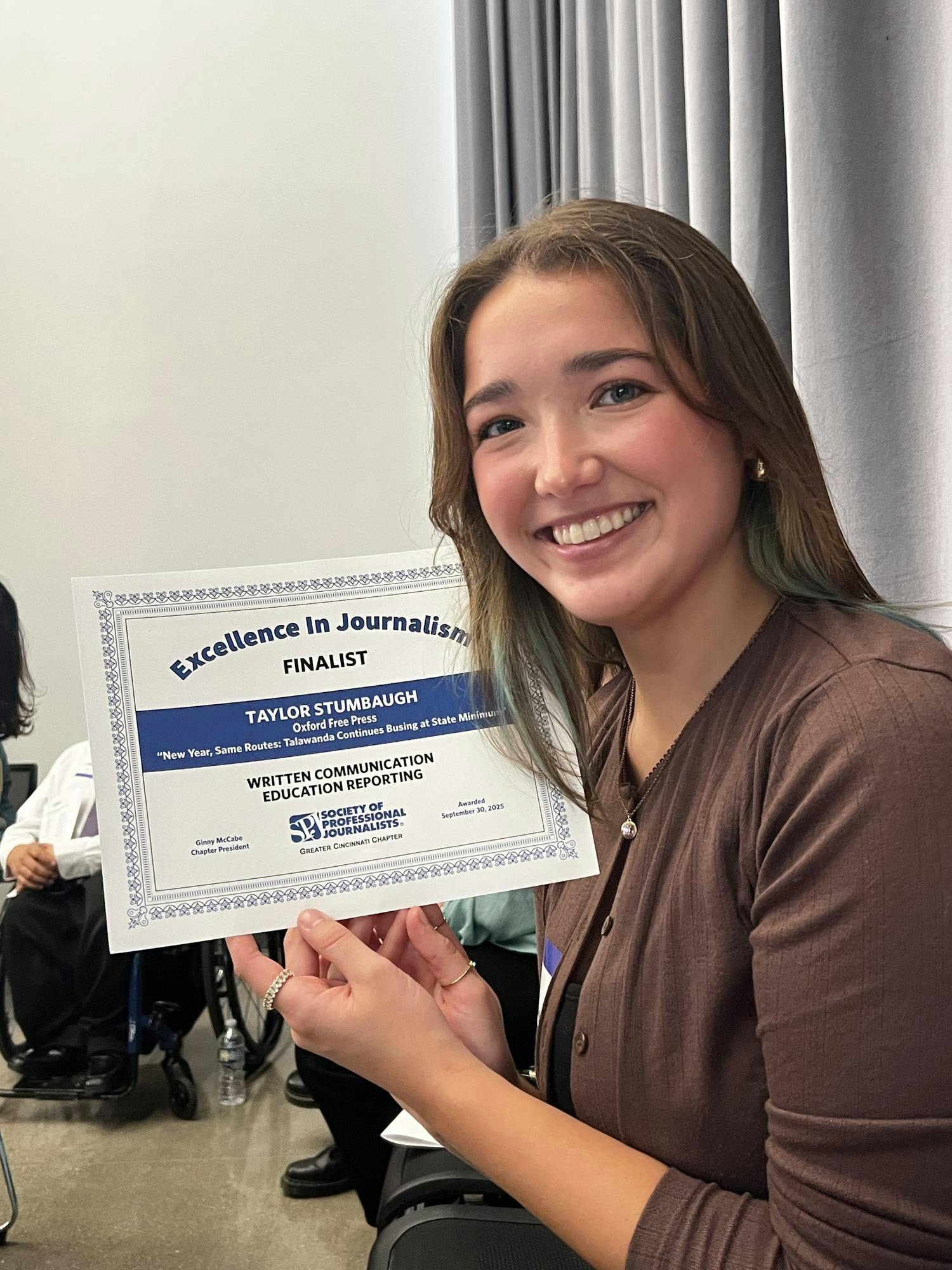 Taylor Stumbaugh was a finalist in a contest hosted by the Society of Professional Journalists. Photo provided by Taylor Stumbaugh