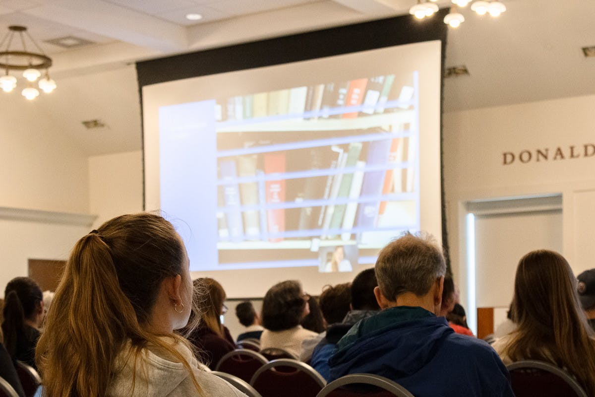 The audience in Armstrong contained a mix of students and faculty to listen to acclaimed author ﻿Elizabeth Rush.