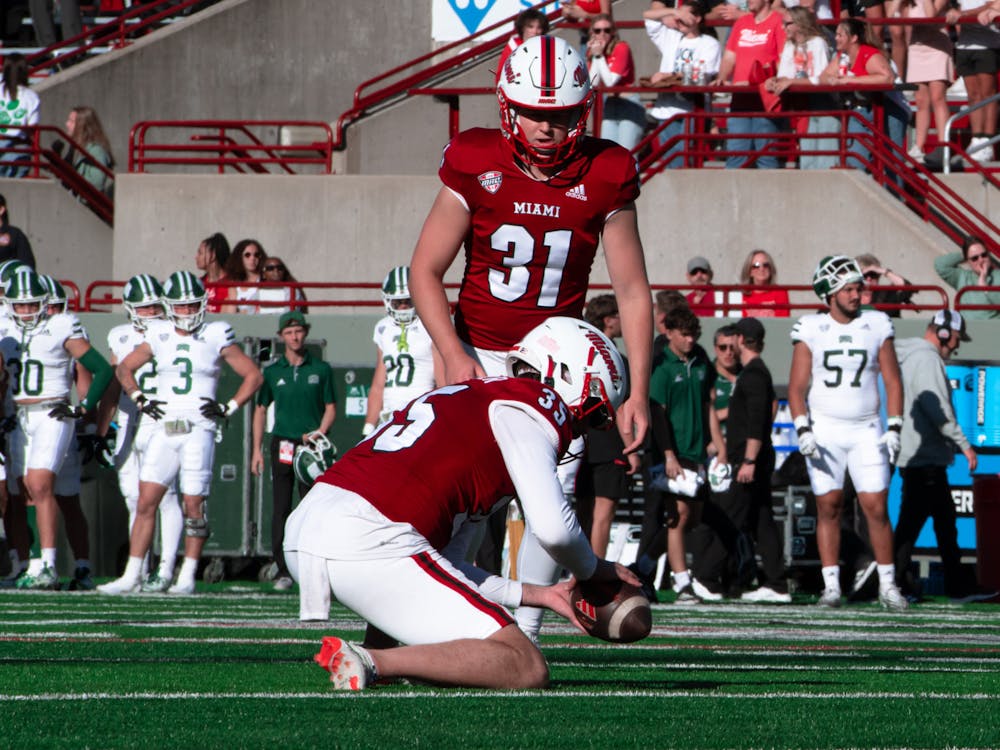 Placekicker Dom Dzioban lined up for an extra point last week against the Bobcats