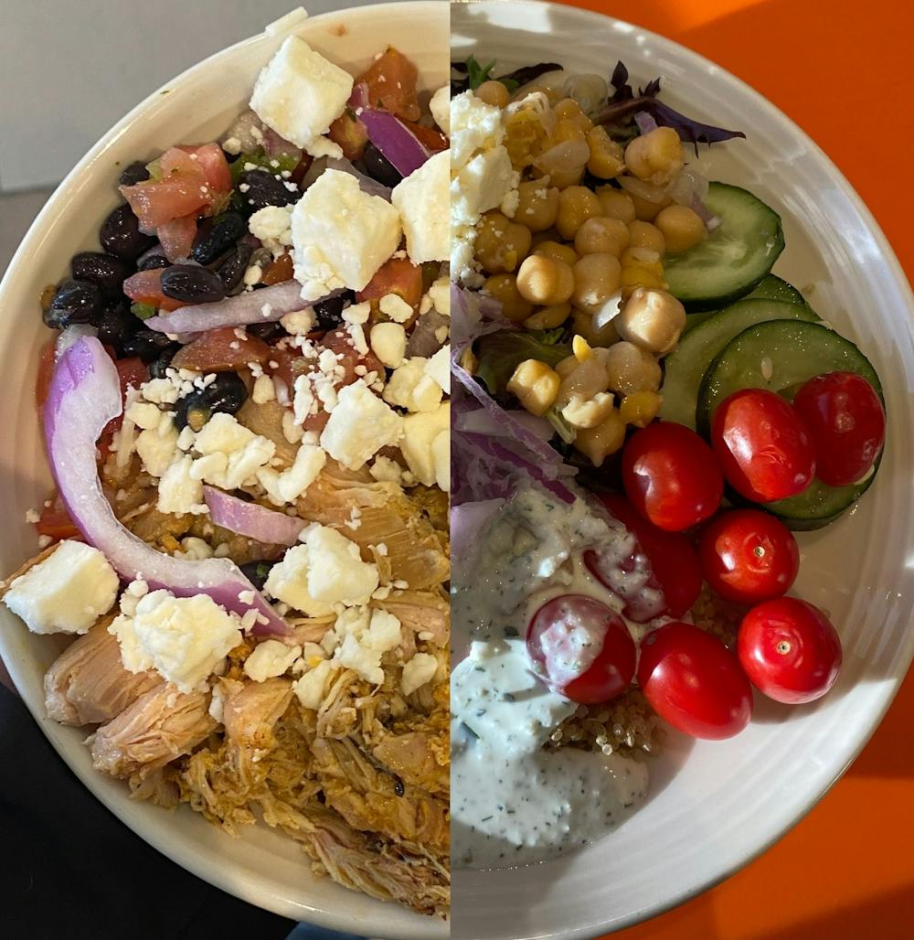 Ava Kalina recreates Fridge & Pantry's Southwest quinoa bowl (left) and Mediterranean quinoa bowl (right) at Maplestreet Commons.