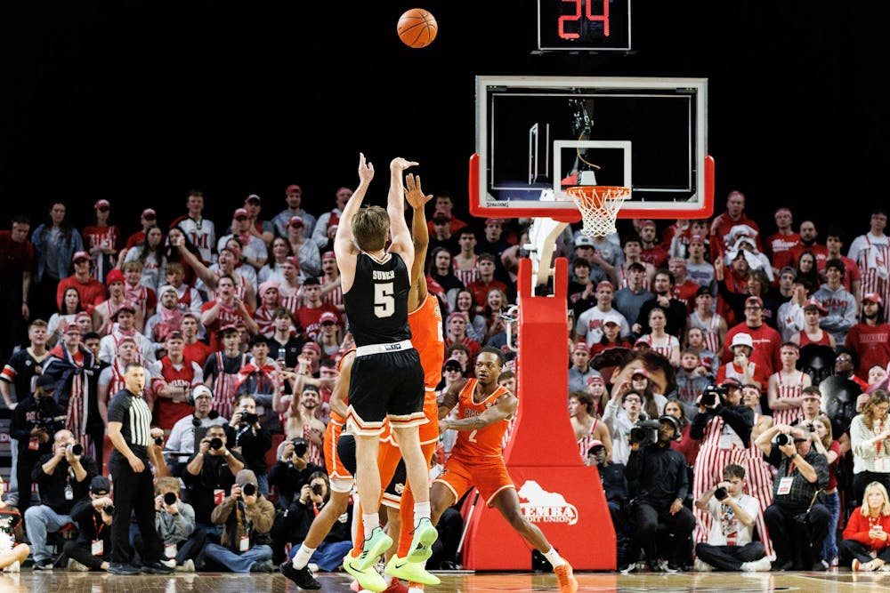 Senior guard Peter Suder takes a shot at Millett Hall against Bowling Green on Feb. 20