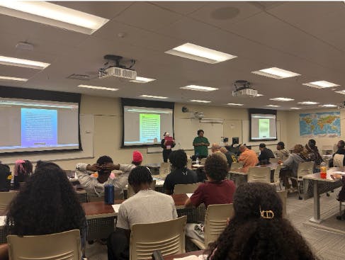 Students meet for a bible study in Shideler Hall.