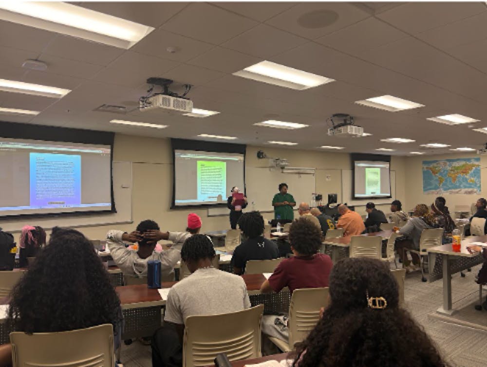 Students meet for a bible study in Shideler Hall.