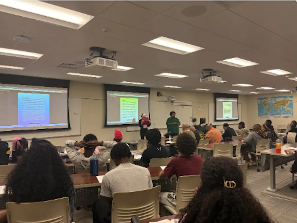 Students meet for a bible study in Shideler Hall.