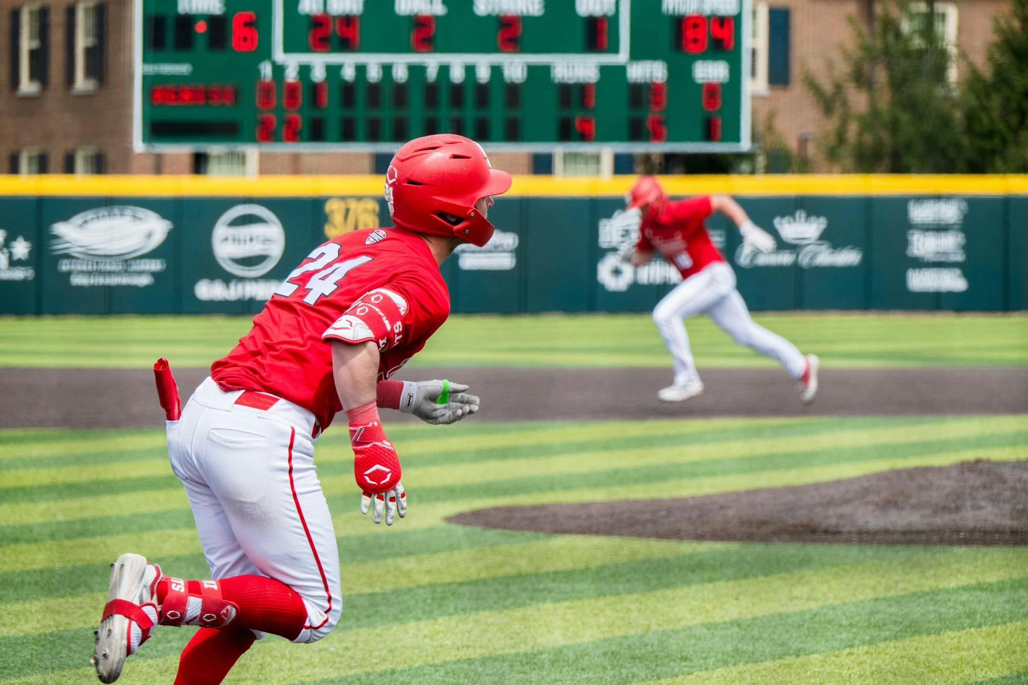 Senior catcher Ty Batusich prepares to run towards home plate at McKie Field against Kent State on April 13