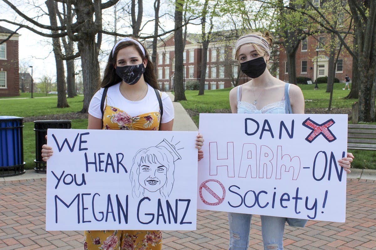 Students marched from the Seal to Roudebush Hall in protest of Dan Harmon&#x27;s canceled lecture.