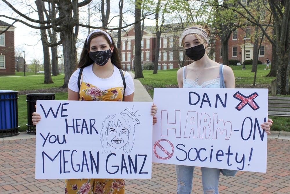 <p>Students marched from the Seal to Roudebush Hall in protest of Dan Harmon&#x27;s canceled lecture.</p>