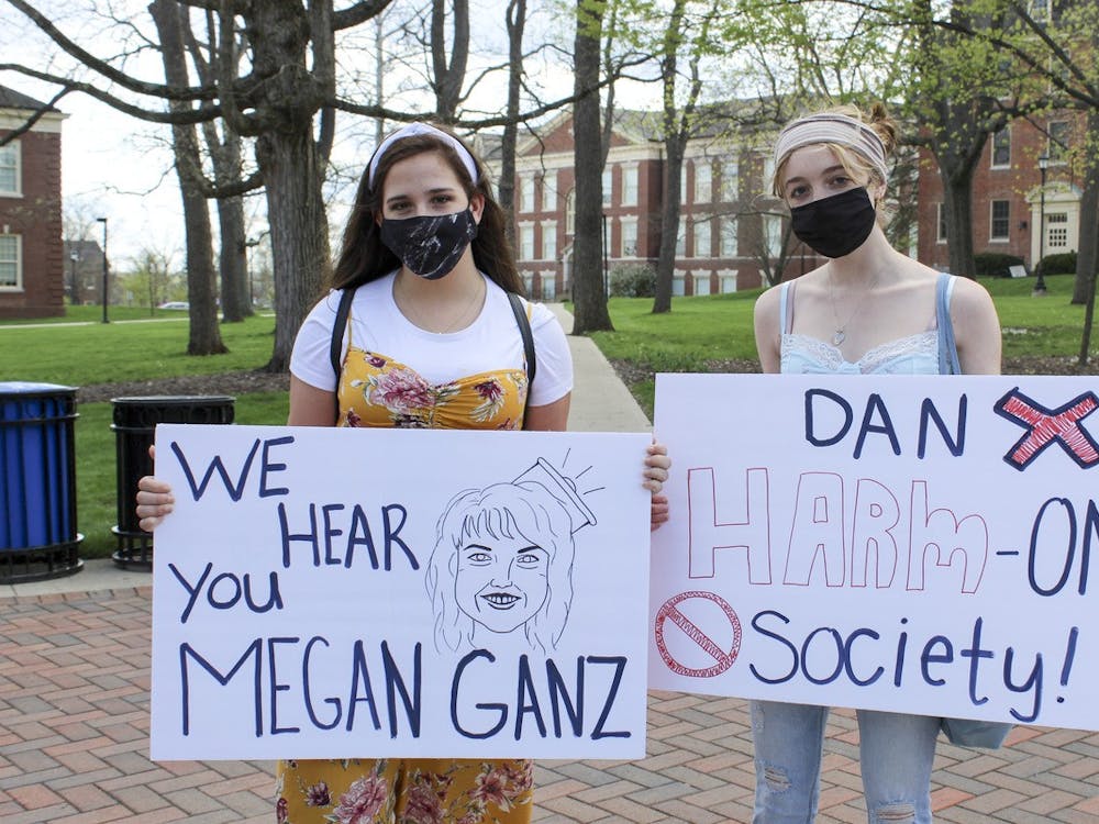 Students marched from the Seal to Roudebush Hall in protest of Dan Harmon&#x27;s canceled lecture.