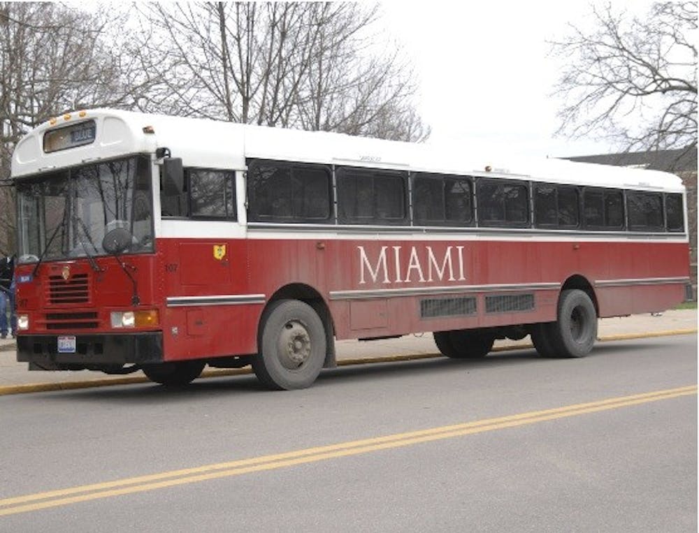 A Miami Metro bus makes a stop outside the Shriver Center.