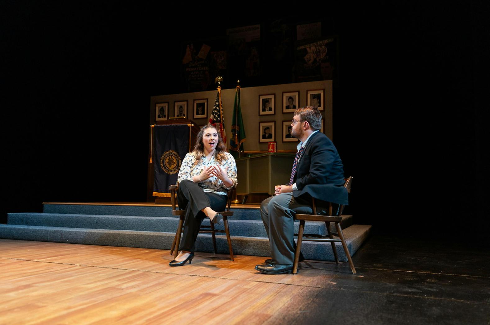 MUF&D president, Sara Detwiler, performs in "What the Constitution Means to Me."