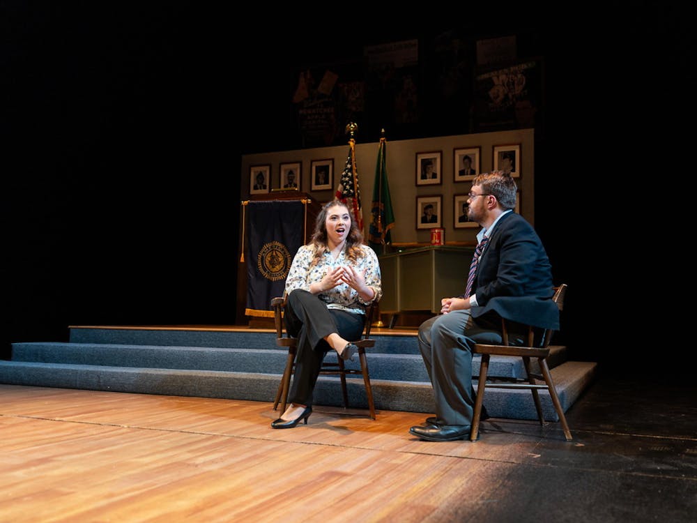 MUF&D president, Sara Detwiler, performs in "What the Constitution Means to Me."