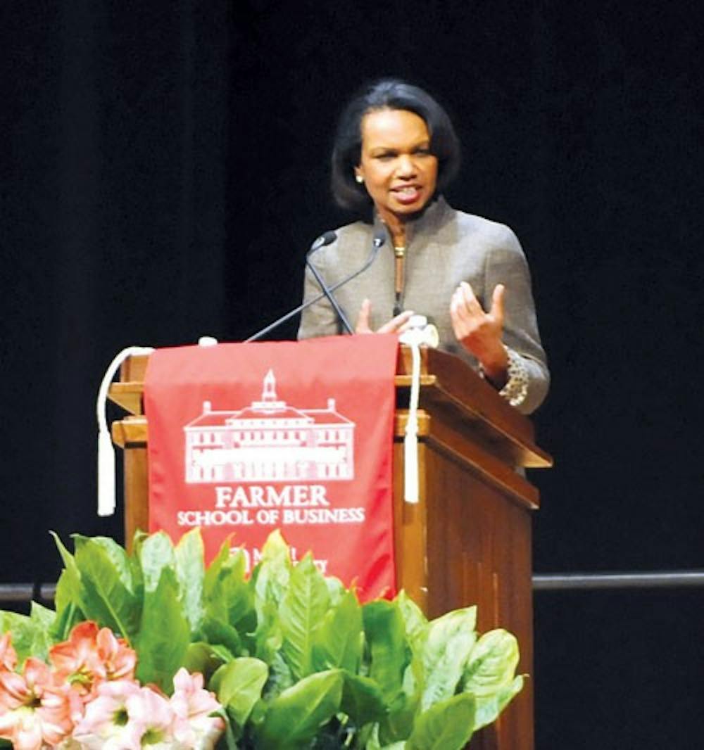 Former Secretary of State Condoleezza Rice speaks at Millett Hall on Thursday.