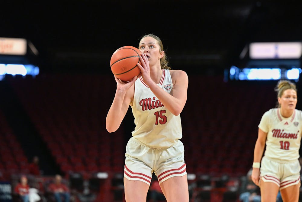 Sophomore forward Amber Tretter taking a free throw at Millett Hall on Jan. 11. 