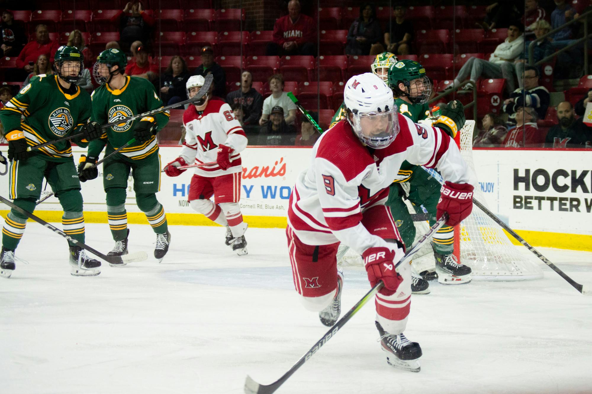 Senior forward Matt Choupani skates in a game against the Alaska-Anchorage Seawolves﻿ in early October of 2024