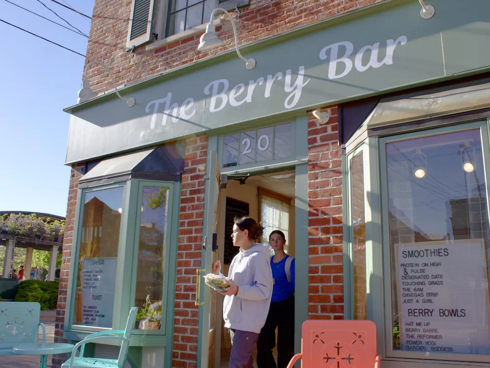 Workers exit The Berry Bar located at 20 E High St. in Oxford, Ohio.