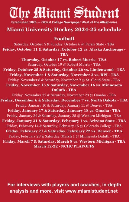 The Miami RedHawks 2024-25 hockey schedule has been released