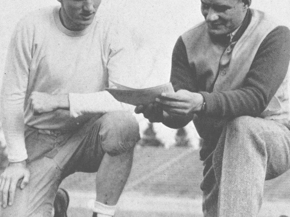 Sid Gillman with Paul Dietzel during Dietzel&#x27;s time as a player at Miami. Only one of these men has a statue south of Yager Stadium, and it&#x27;s not &quot;the father of the modern passing game.&quot;﻿