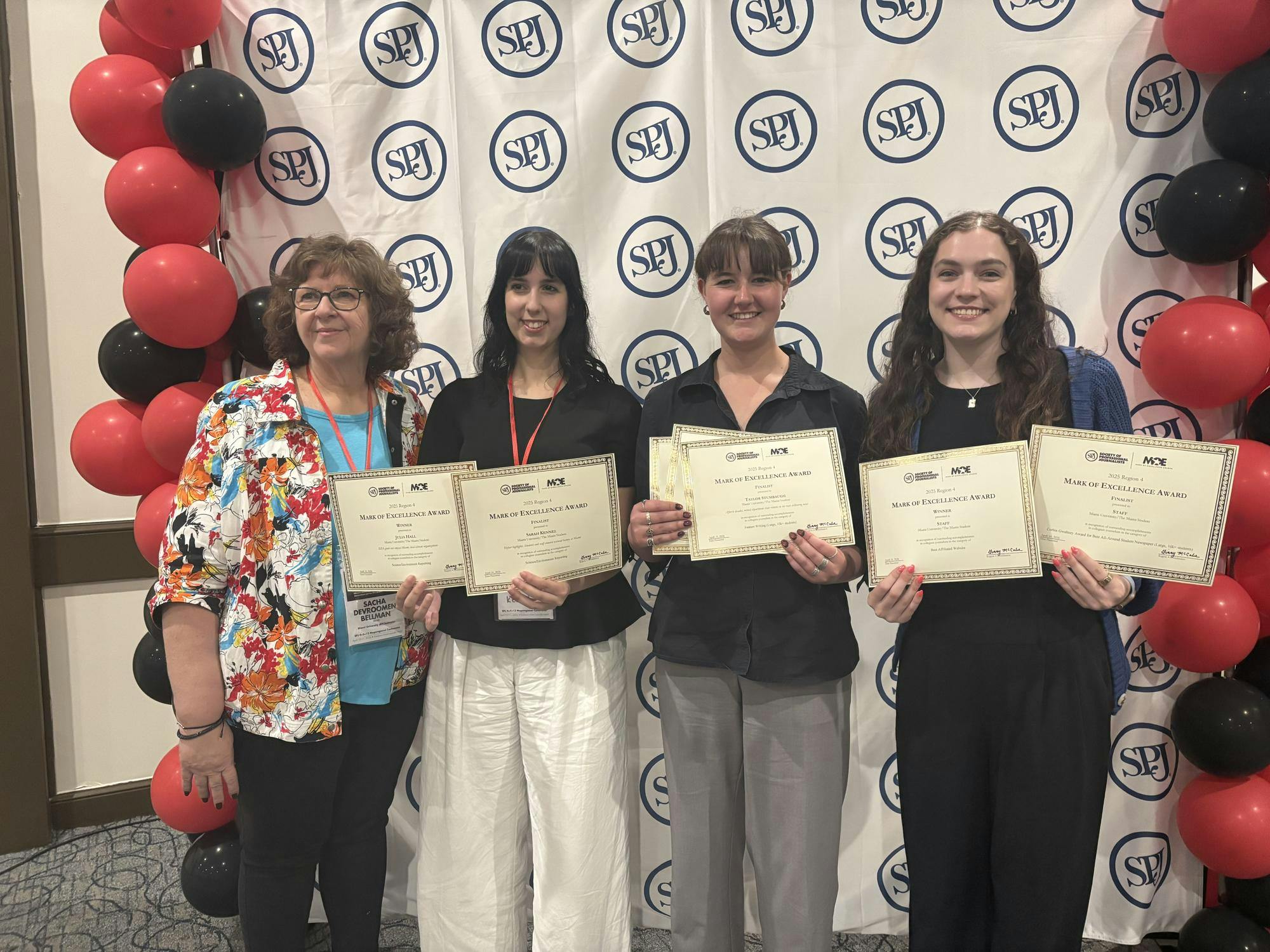 From left to right, Sacha Bellman, Sarah Kennel, Shannon Mahoney and Elisa Rosenthal accept awards for TMS.