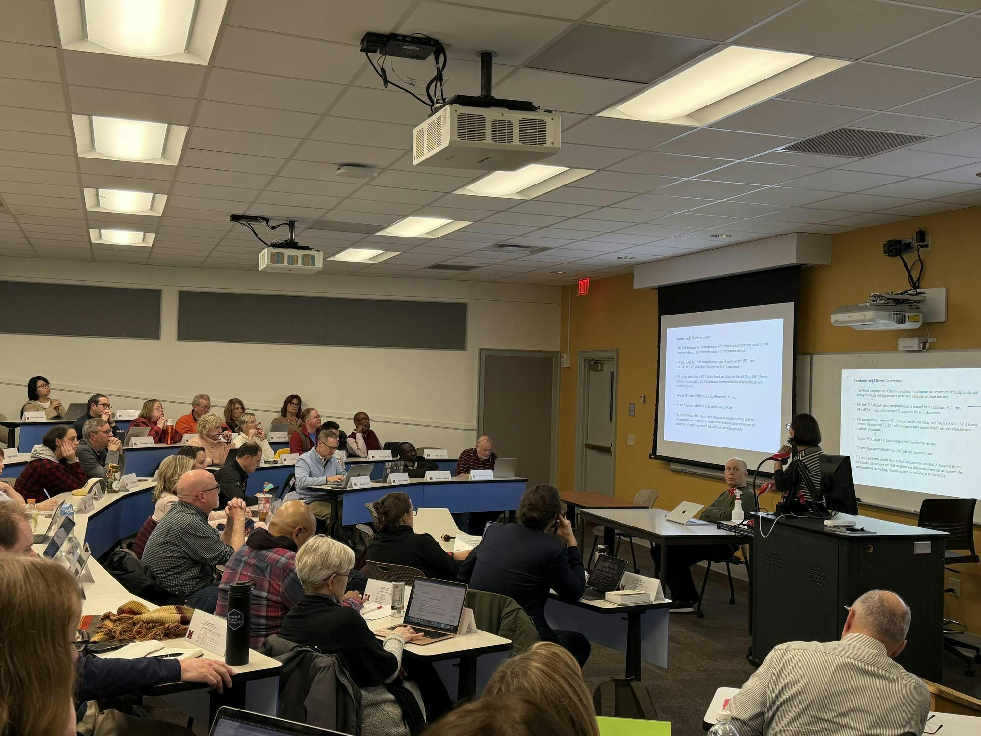 At the final University Senate meeting of 2025 the body discussed proposals to merge two departments.