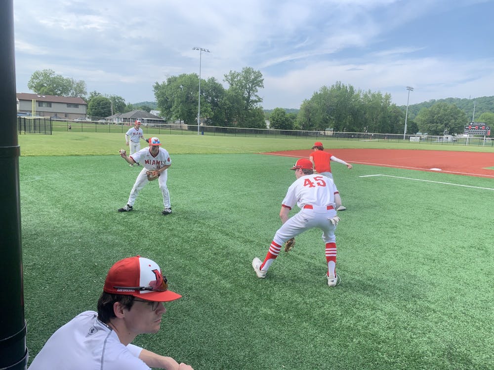 Some RedHawks warm up before their first game at the regional tournament in Charleston, West Virginia.﻿