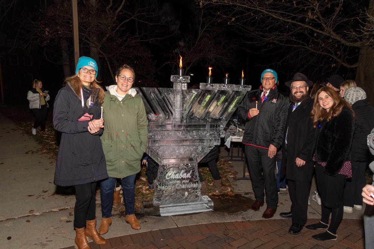 The last two times Hanukkah has started while students were on campus, Chabad has celebrated by lighting an ice menorah at The Seal.