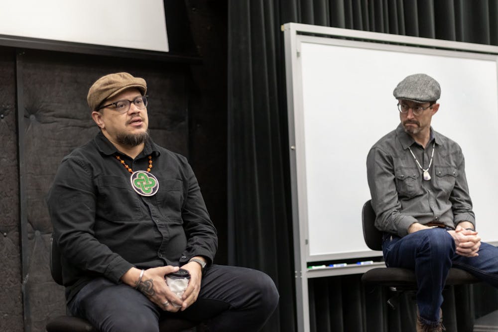 Sterlin Harjo visited Williams Hall to talk about low-budget filmmaking. During the session, he answered students' questions about diversity in film and television.