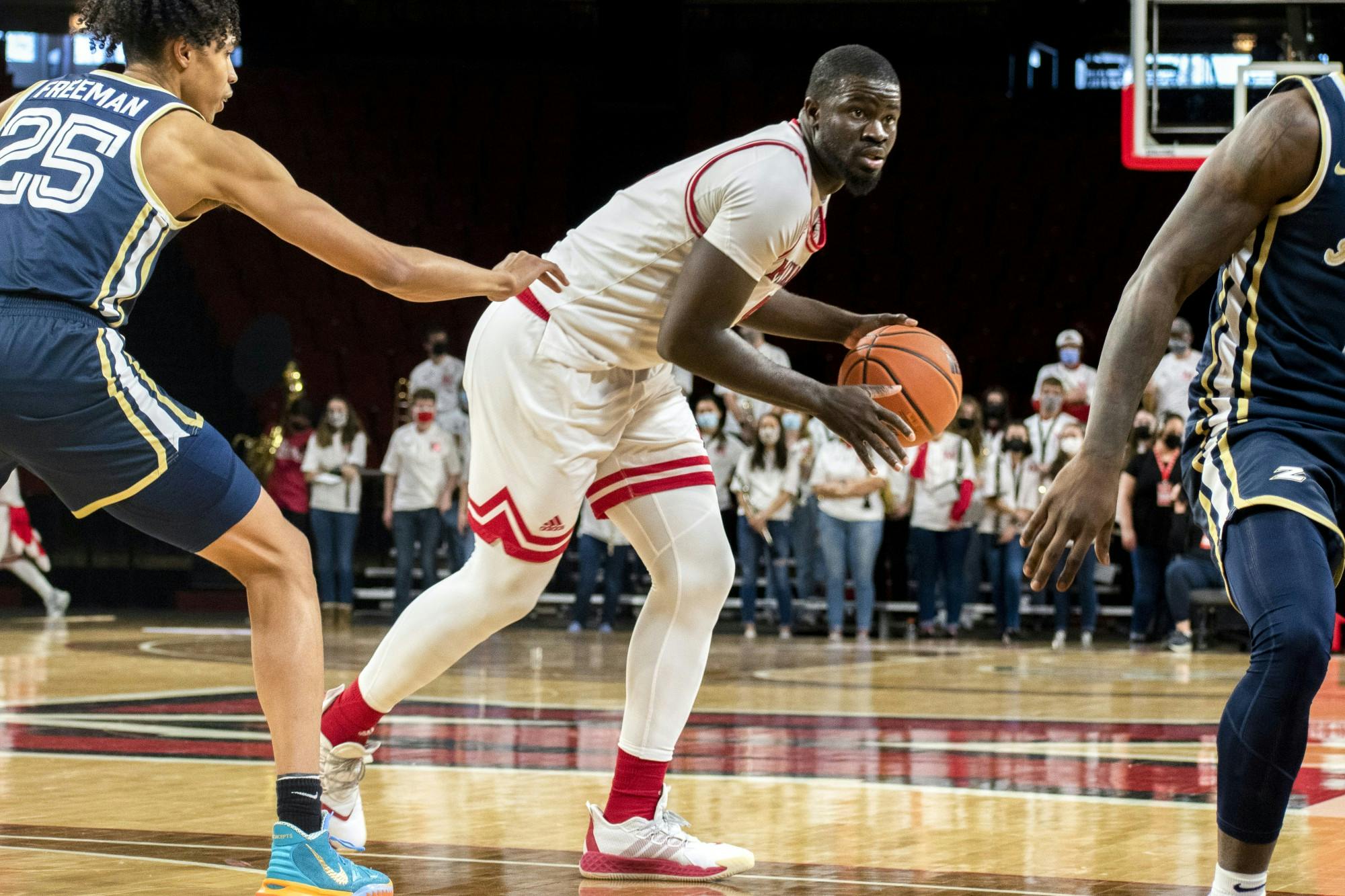 Senior forward Precious Ayah (pictured, with ball) dribbles the ball during Miami&#x27;s Feb. 6 loss to Akron.