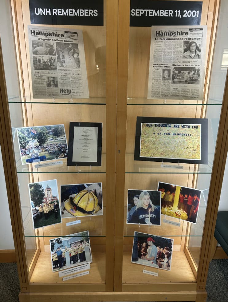 Display Case in Dimond Library Remembering 9/11