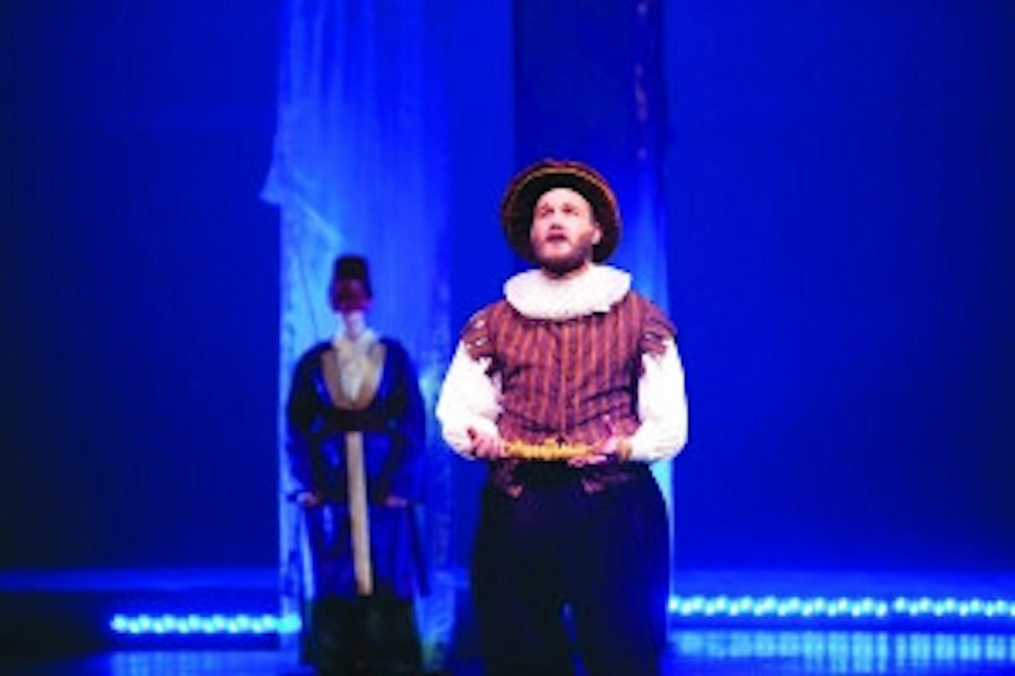 Egeon, played by Patrick Hart, recites a woeful tale of the loss of his sons and wife at the opening of the play.