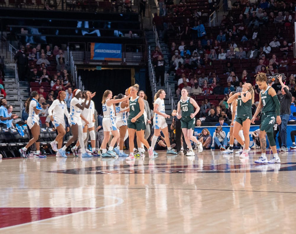 <p>The Michigan State Women’s Basketball Team falls to the University of North Carolina Tar Heels 56-59, during the first round of March Madness at the Colonial Life Arena in South Carolina on March 22, 2024. Their 2023-2024 season comes to an end.</p>