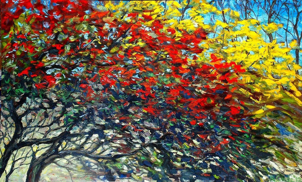 	<p><span class="caps">MSU</span> professor Karl Gude will unveil 30 paintings, such as this painting of trees in the fall, Thursday at Nisbet Building.</p>