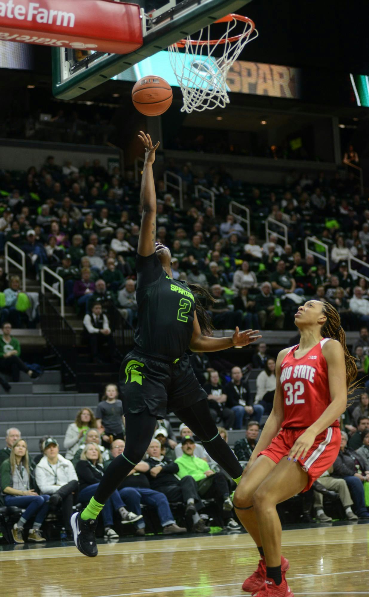 <p>Mardrekia Cook (2) scores for MSU during the game against Ohio State on Jan. 16, 2020 at Breslin Center.</p>