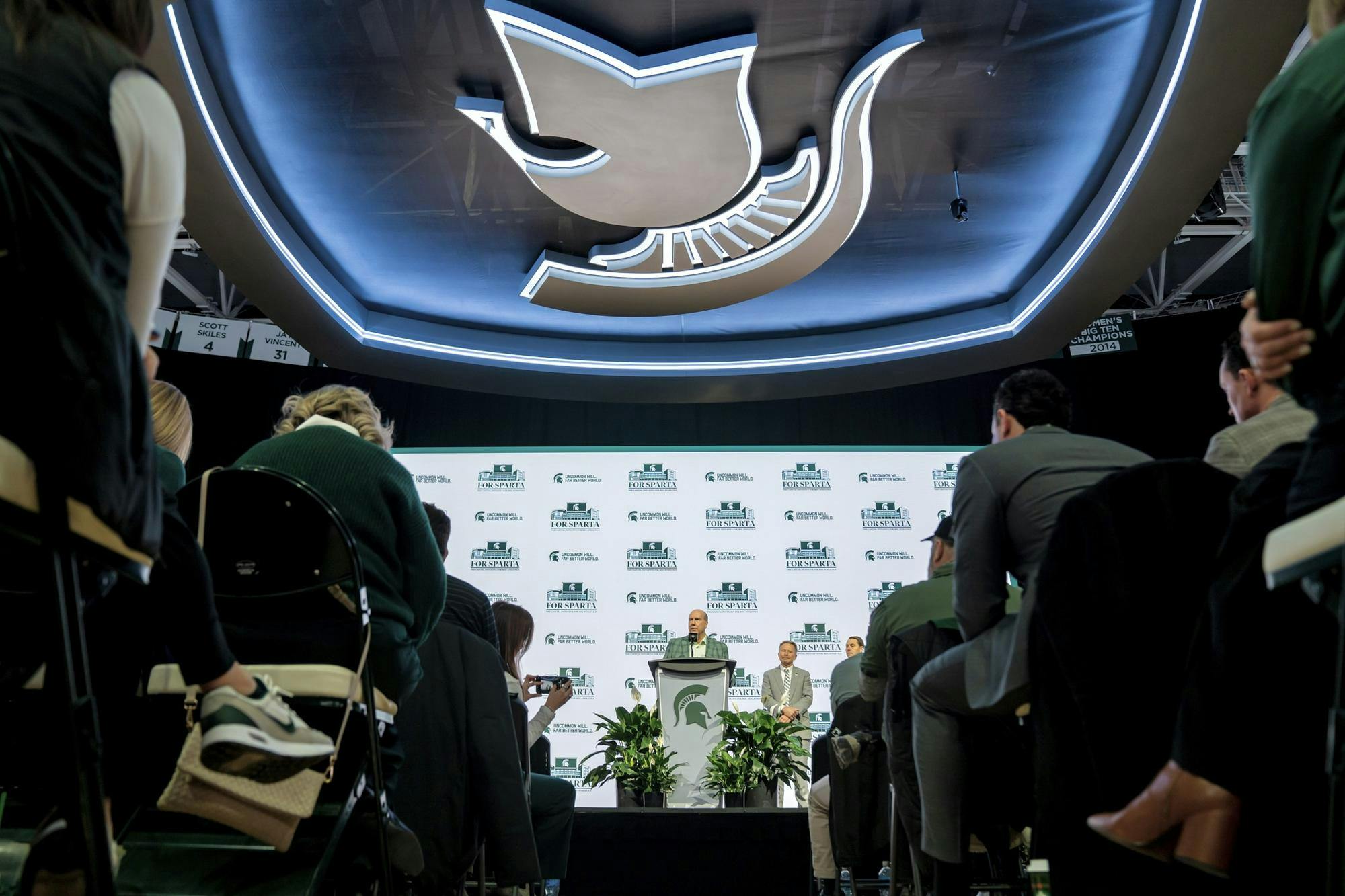 <p>Greg Williams speaks to the crowd after a $401 million donation to Michigan State University at the Breslin Center in East Lansing, Michigan on Friday, Dec. 5, 2025.</p>