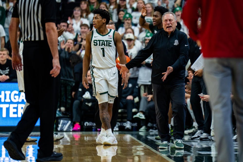 <p>Tom Izzo talks to ref during an NCAA Division I basketball game between Michigan State and Indiana at the Breslin Center in East Lansing, Michigan, on Tuesday, Jan. 13, 2026.</p>