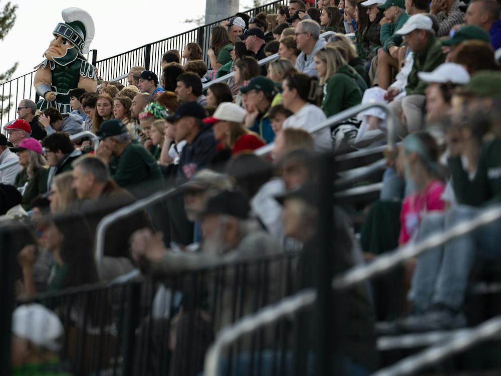 <p>Sparty stands with the fans as Michigan State women's soccer faces off against Nebraska at DeMartin Stadium in East Lansing, Mich., on Thursday, Sept. 24, 2026.</p>
