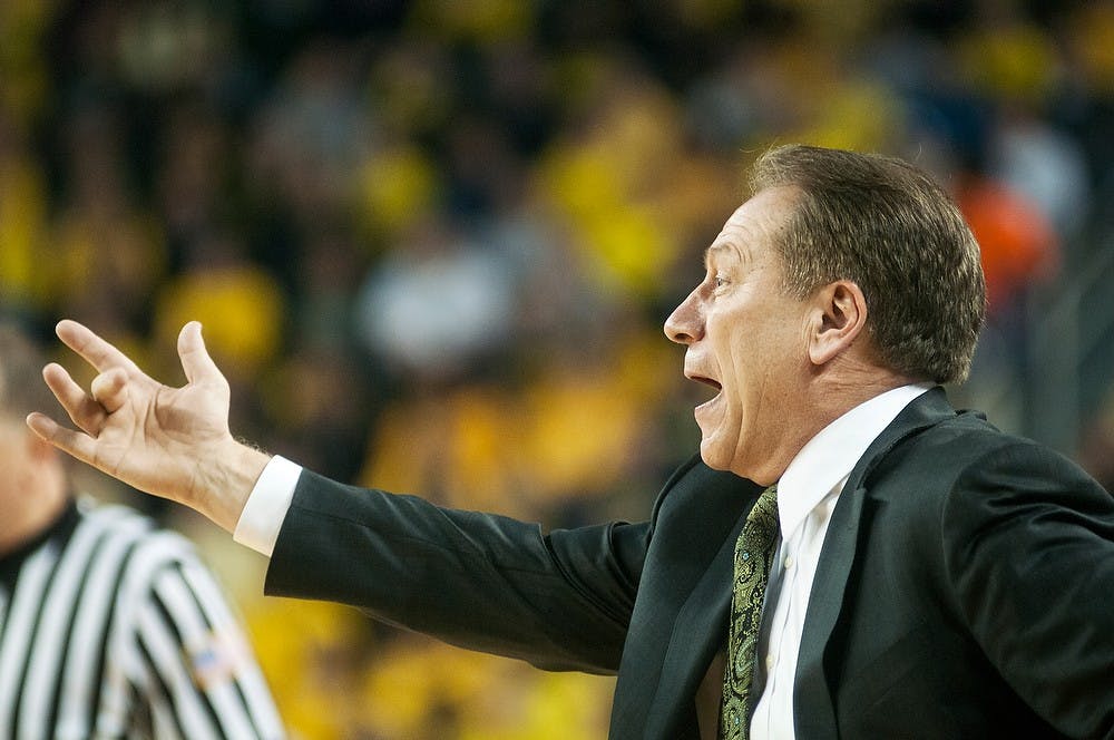 	<p>Head coach Tom Izzo yells during the game against Michigan on Feb. 23,  2014, at Crisler Center in Ann Arbor, Mich. The Spartans were defeated by the Wolverines, 79-70. Danyelle Morrow/The State News</p>