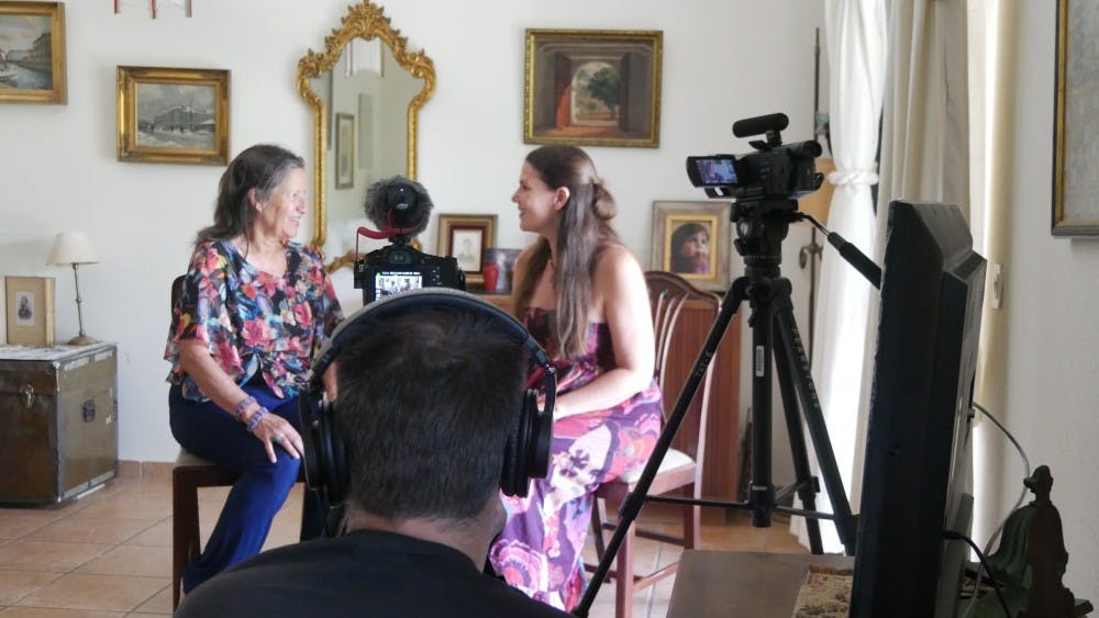 <p>MSU College of Arts and Letters assistant professor and filmmaker Alexandra Hidalgo interviews her aunt, Jenny Berghaeger, for her in-production documentary "The Weeping Season." Photo courtesy of Alexandra Hidalgo<br>
</p>