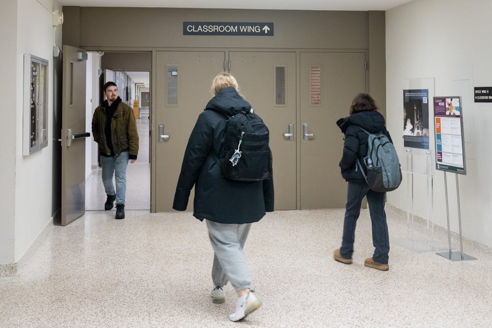 MSU students file in and out of class in Bessey Hall on Feb. 22, 2023. 