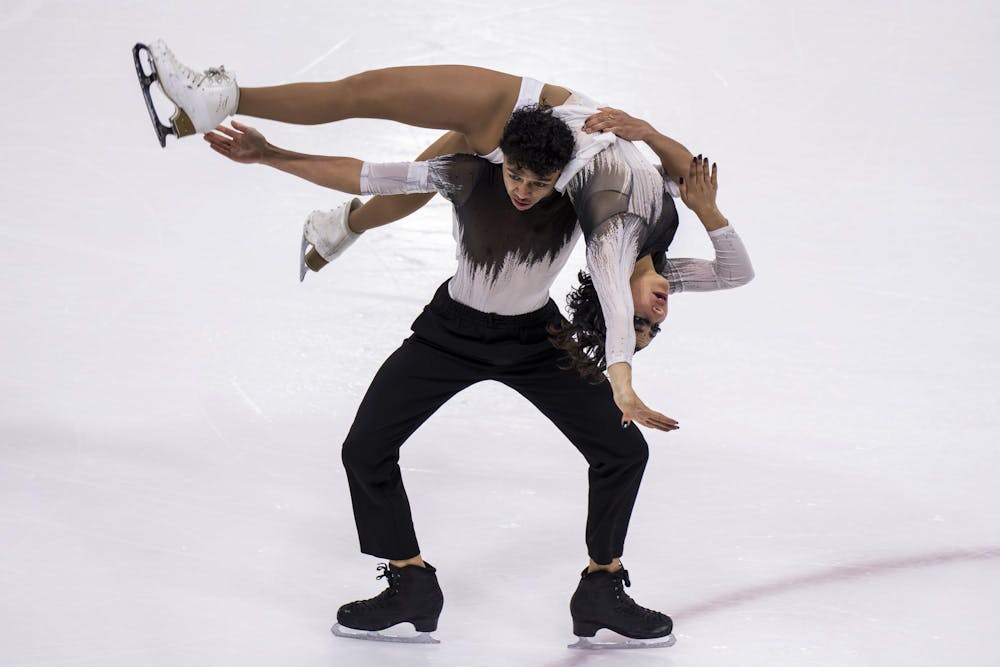 The Les Métropolitains team from France competes for the Nations and Gold Cup in the Theater on Ice 2026 competition at the Munn Ice Arena in East Lansing, Mich., on April 26, 2026. 