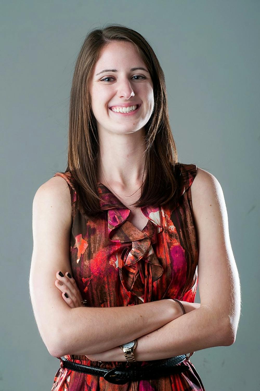 <p>Council of Graduate Students president Emily Bank poses for a portrait on Sept. 25, 2014, at the State News. Jessalyn Tamez/The State News </p>
