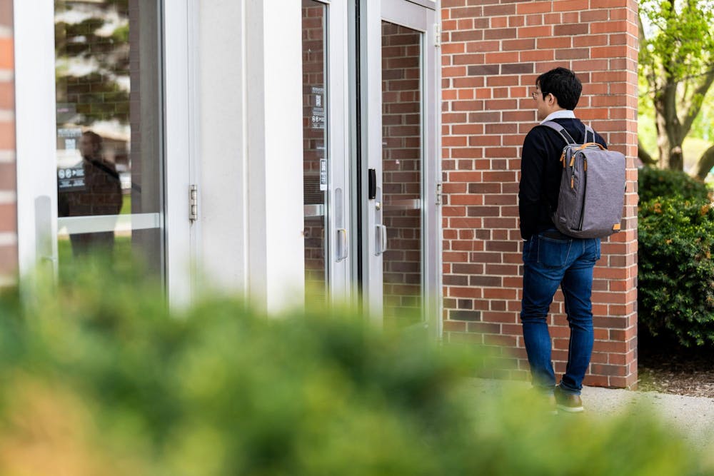<p>Michigan State University Police respond to the evacuation of Wells Hall due to the presence of unknown chemicals on campus in East Lansing, Mich., on Monday, April 27, 2026.</p>