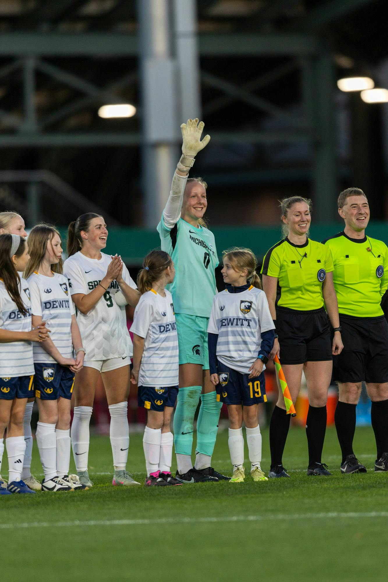 <p>Michigan State sophomore goalkeeper Noelle Henning (0) waves to the crowd before the soccer game against Minnesota at DeMartin Stadium in East Lansing, Mich., on Thursday, Oct. 8, 2026.</p>