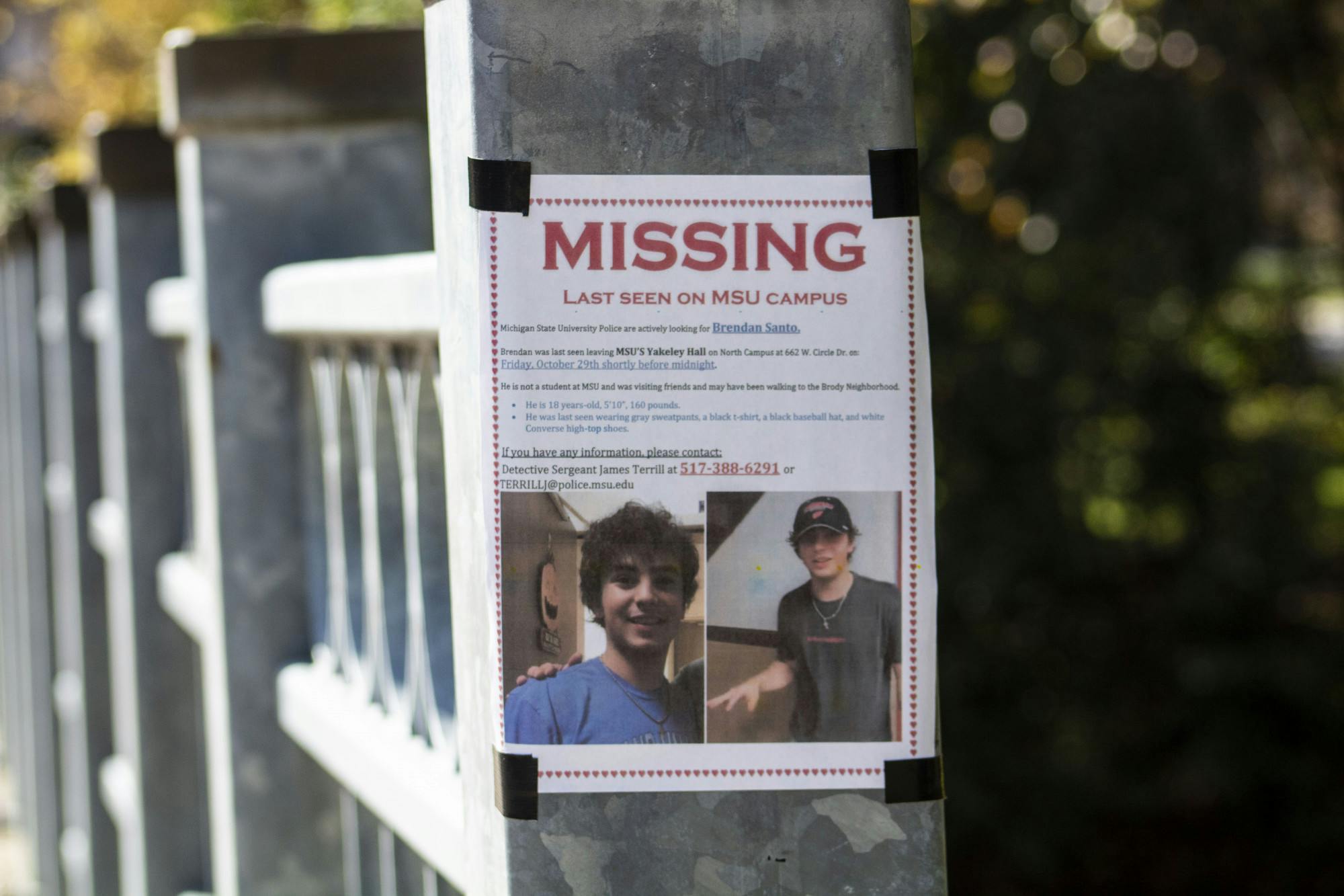 <p>MSU PD, Lansing PD and the Capital Area Dive Team continue the search for Brendan Santo, who went missing on campus on Friday, Oct. 29. Nov. 3, 2021. </p>